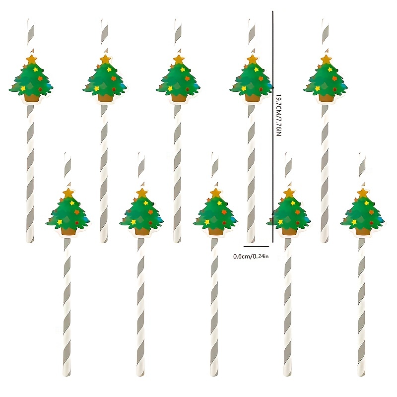 10pcs Santa Claus Card Straws Disposable Santa Straws Xmas