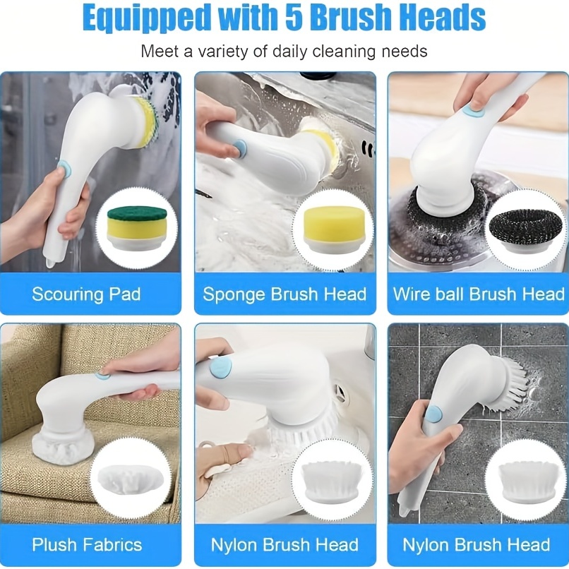 Electric Cleaning Brush USB 5-in-1 Handheld Bathtub Brush Electric Brush  Cleaner Sink Bathroom Wash Brush Kitchen Cleaning Tool