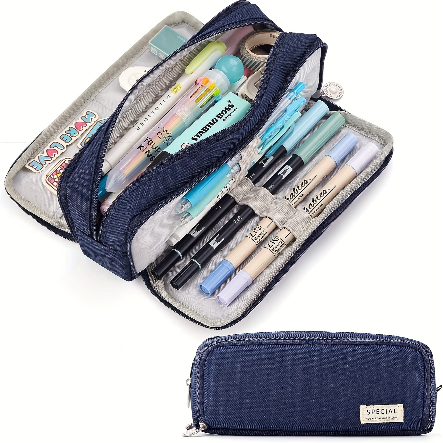 Pencil Case Pouch Multi-Slot Pen Bag Handheld Stationery Storage for Teen