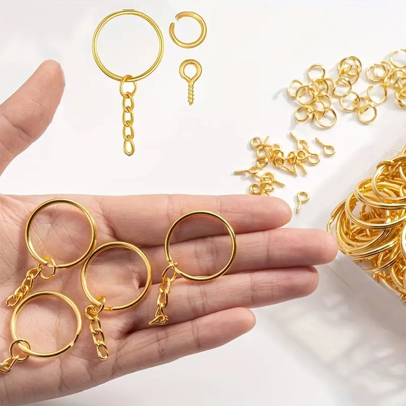 220pcs Golden Silver Color Key Ring Set, Keyrings Chain Link, Metal Key  Ring Hoops, Open Jump Rings, Screw Eye Pins, 24mm Split Key Ring For DIY  Keyri