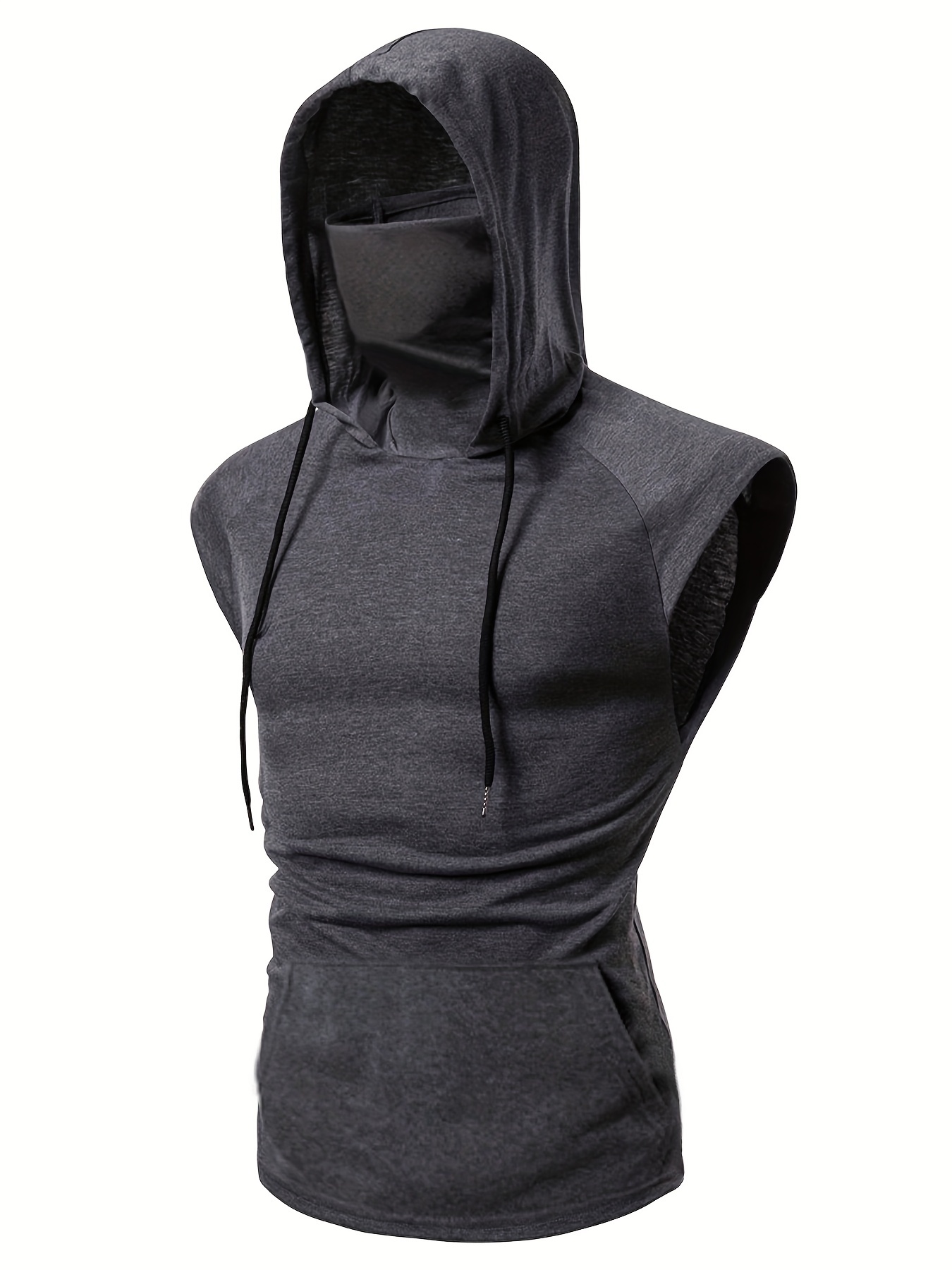 Men's Solid Sleeveless Hoodie Mask Active High Stretch - Temu Canada