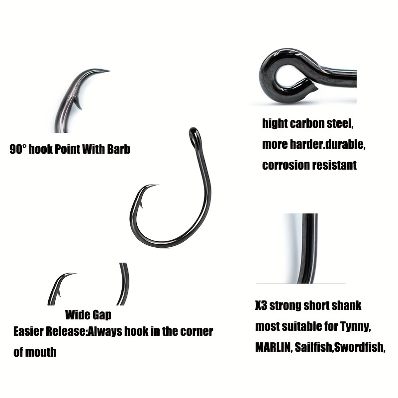 10pcs/bag Circle Hook 3X Strong, Saltwater & Freshwater Hooks Black, High  Carbon Steel, Non-Offset, Closed Eye, Wide * For * Tynny, Tuna, Swor