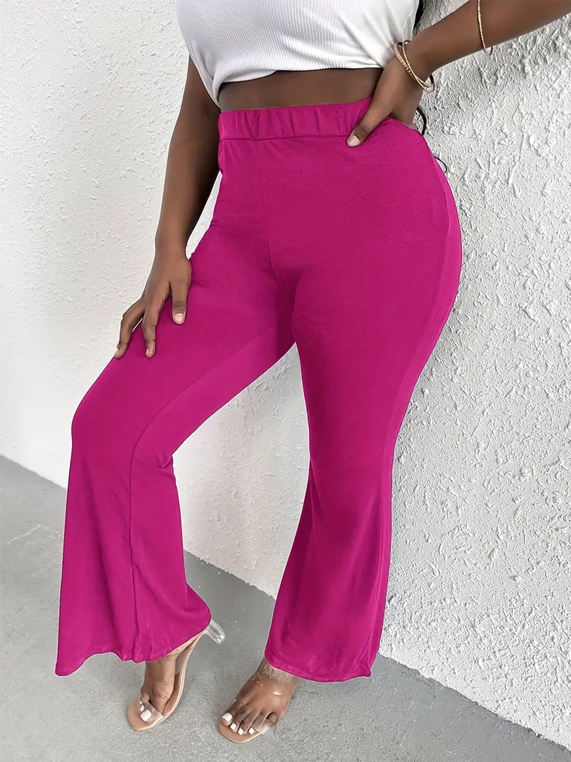 Plus Size High * Flared Pants, Women's Plus Casual Medium Stretch Bell  Bottom Pants