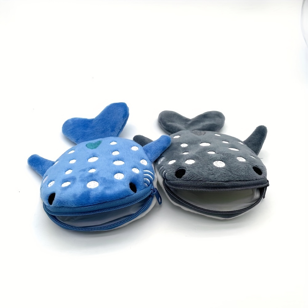 cute whale shark coin purse, shark wallet novelty purse aesthetic kawaii  accessories with zipper funny small plush girls wallet