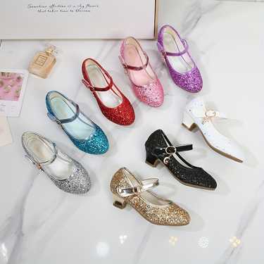kids teenagers girls low heel shoes shiny sequins princess dress shoes for party spring and summer