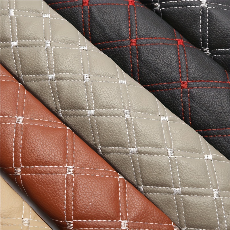 Thick Faux Leather Fabric Sponge Quilted Embroidered Car Interior Decor  Material