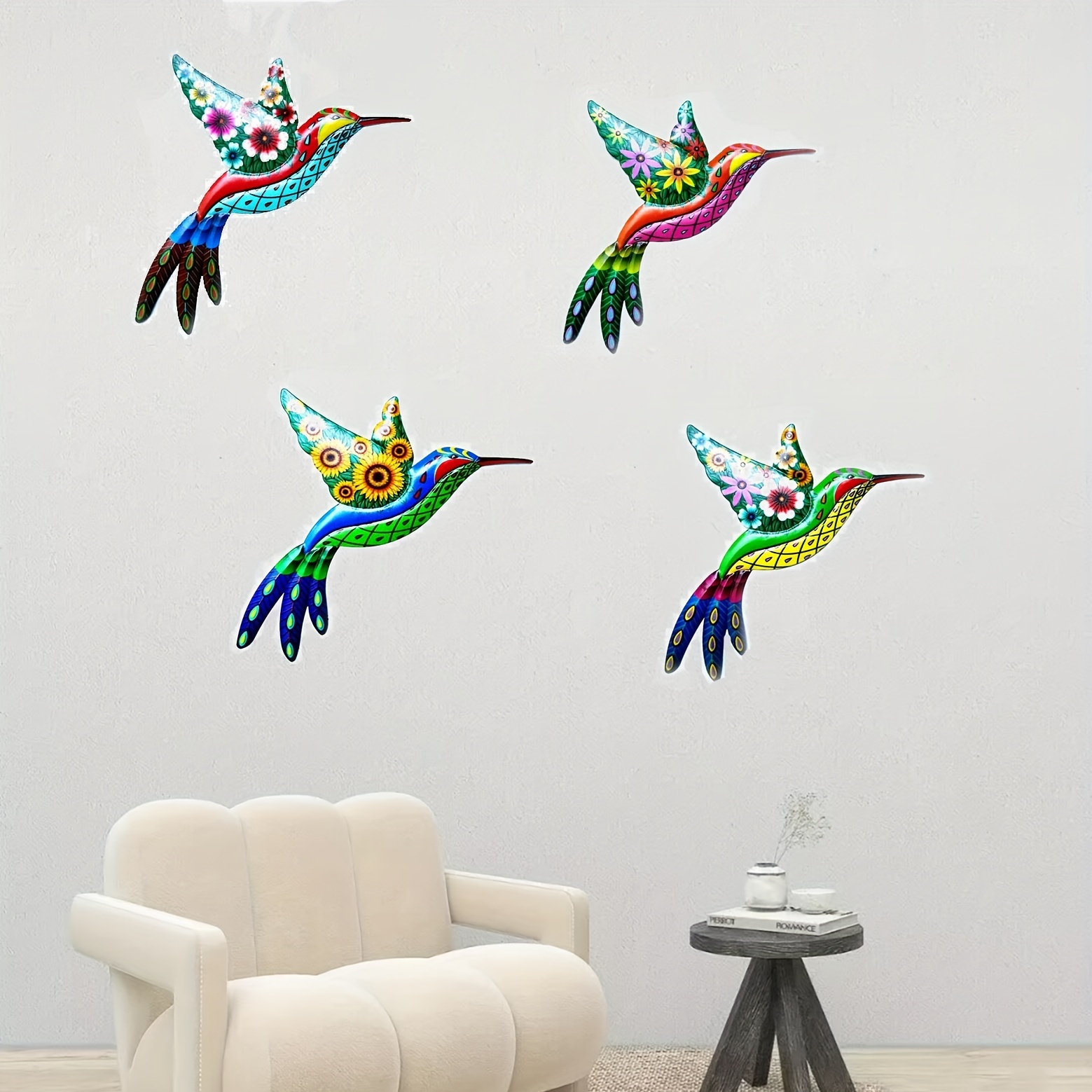 1 Pc/4 Pcs Métal Colibri Mur Art Décor Métal Coloré Oiseaux 3D