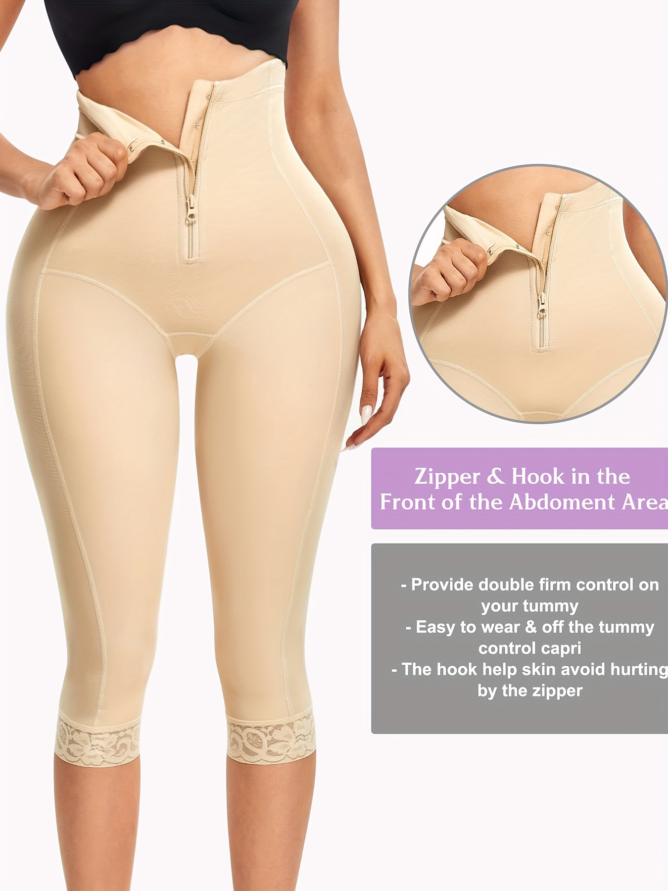 Lace Trim Shaping Capri Pants Tummy Control Compression - Temu Australia