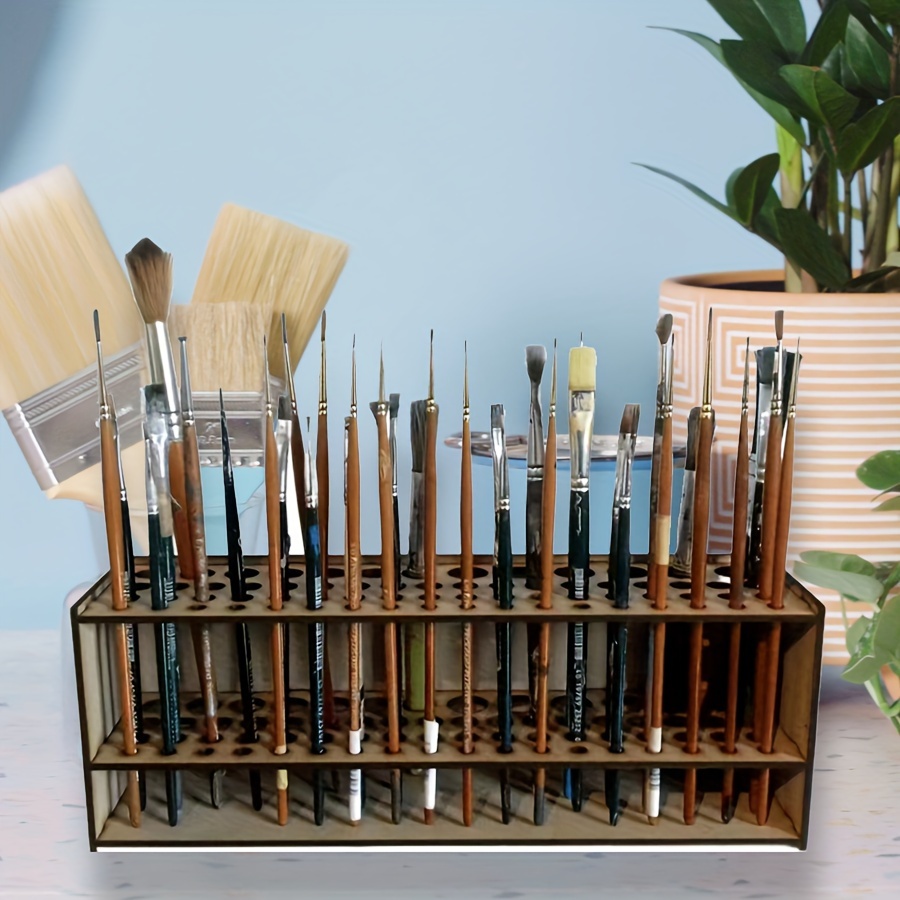 Wooden Paint Brush Holder 67 Holes Desk Stand Paintbrush Organizer  Paintbrush Holder Organizer Paint Brush Rack For Pencils Pens Paint Brushes