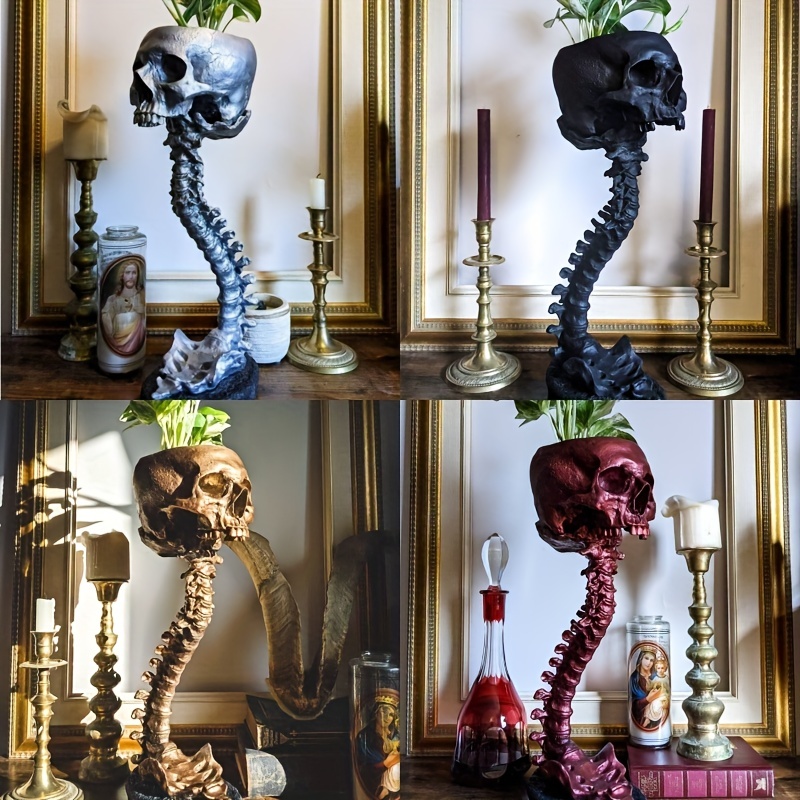 Macetas pequeñas para suculentas con forma de esqueleto, macetas  decorativas retro para decoración de jardín, hogar, oficina, estatua de  calavera de Halloween, maceta de resina, color blanco, 4 x 6 pulgadas 