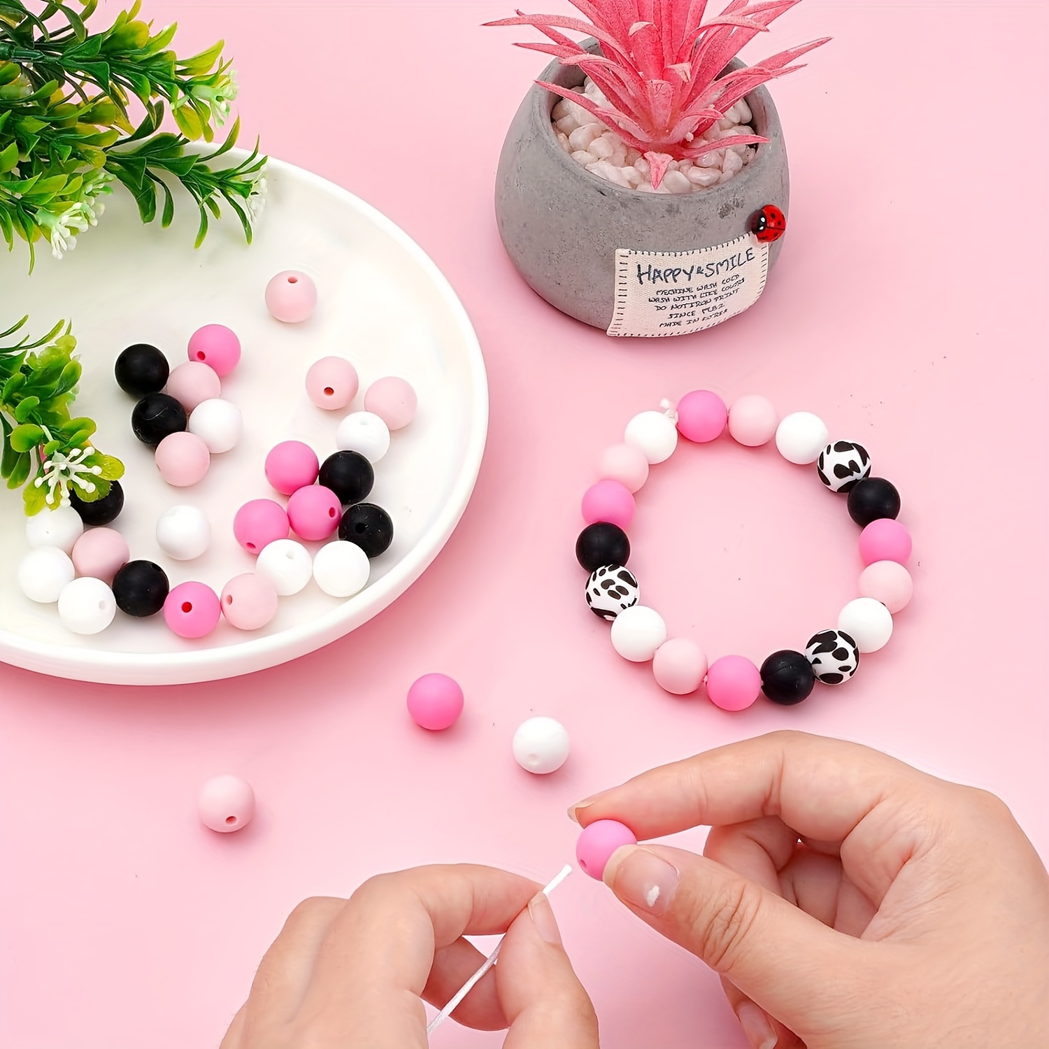 10pcs 12mm Pink Silicone Letters Beads For Jewelry Making Bulk