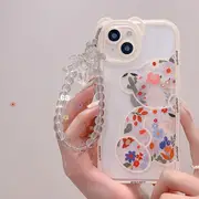 Cute Cartoon Bear Flower Pattern Phone Case With Bead - Temu