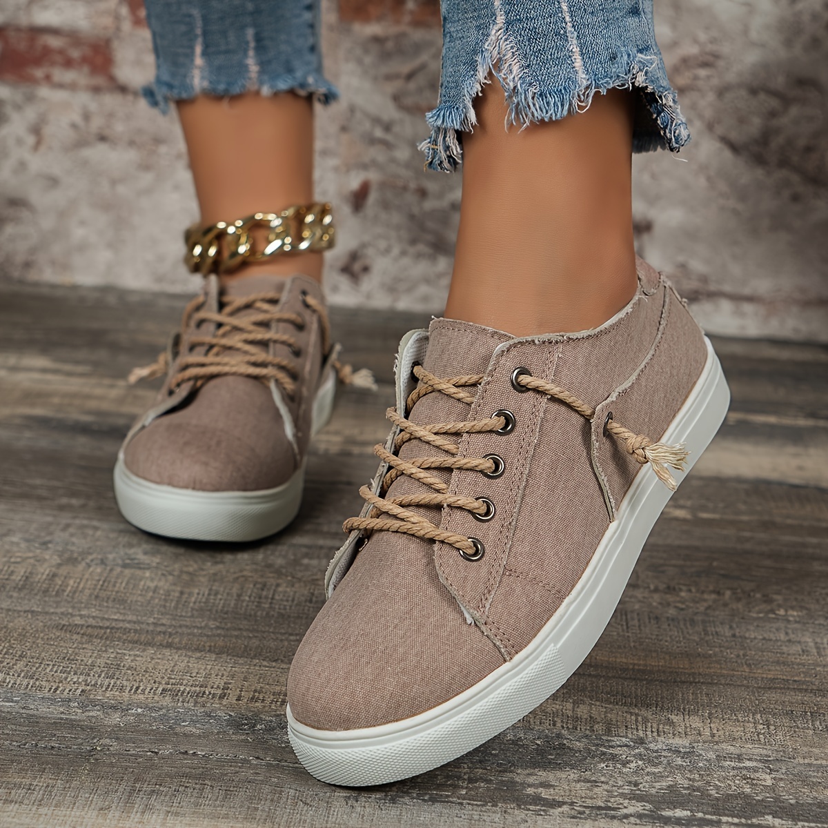 Women s Casual Sneakers Lightweight Low Top Lace Up Shoes with Plain Toe Fabric Inner Insole PVC Sole Everyday Sneakers Minimalist