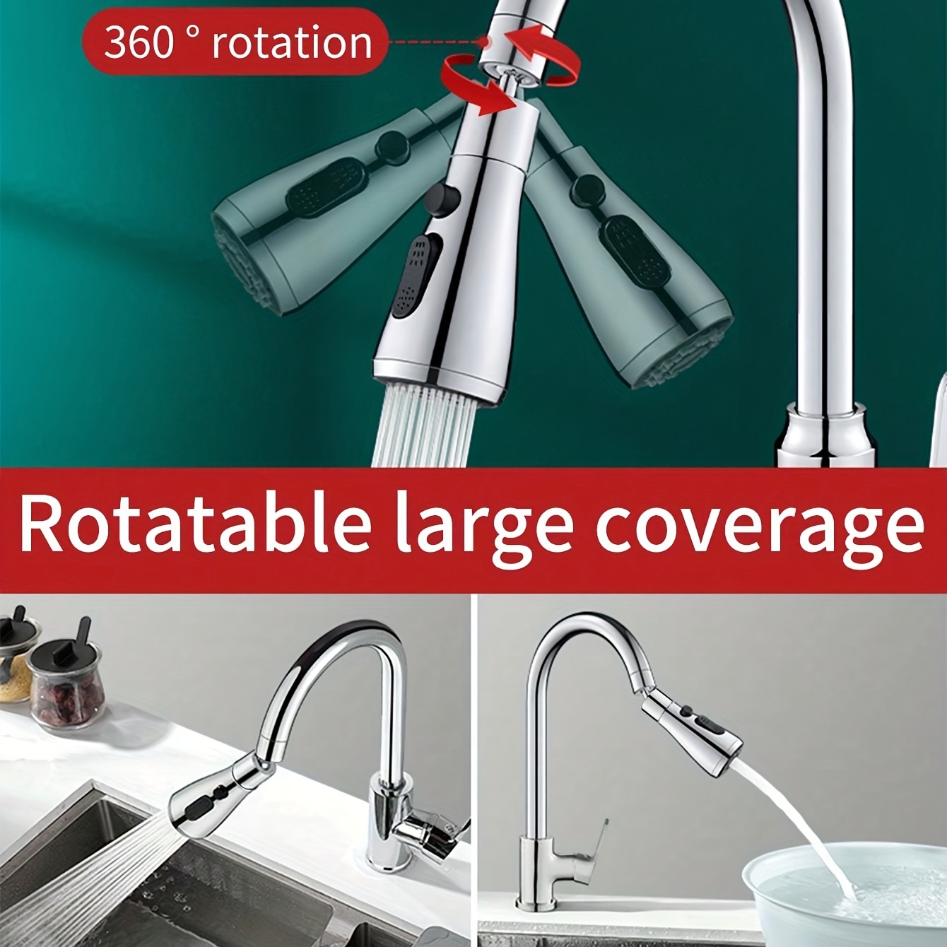 Tête de robinet de cuisine rotative à 360 degrés, extension de