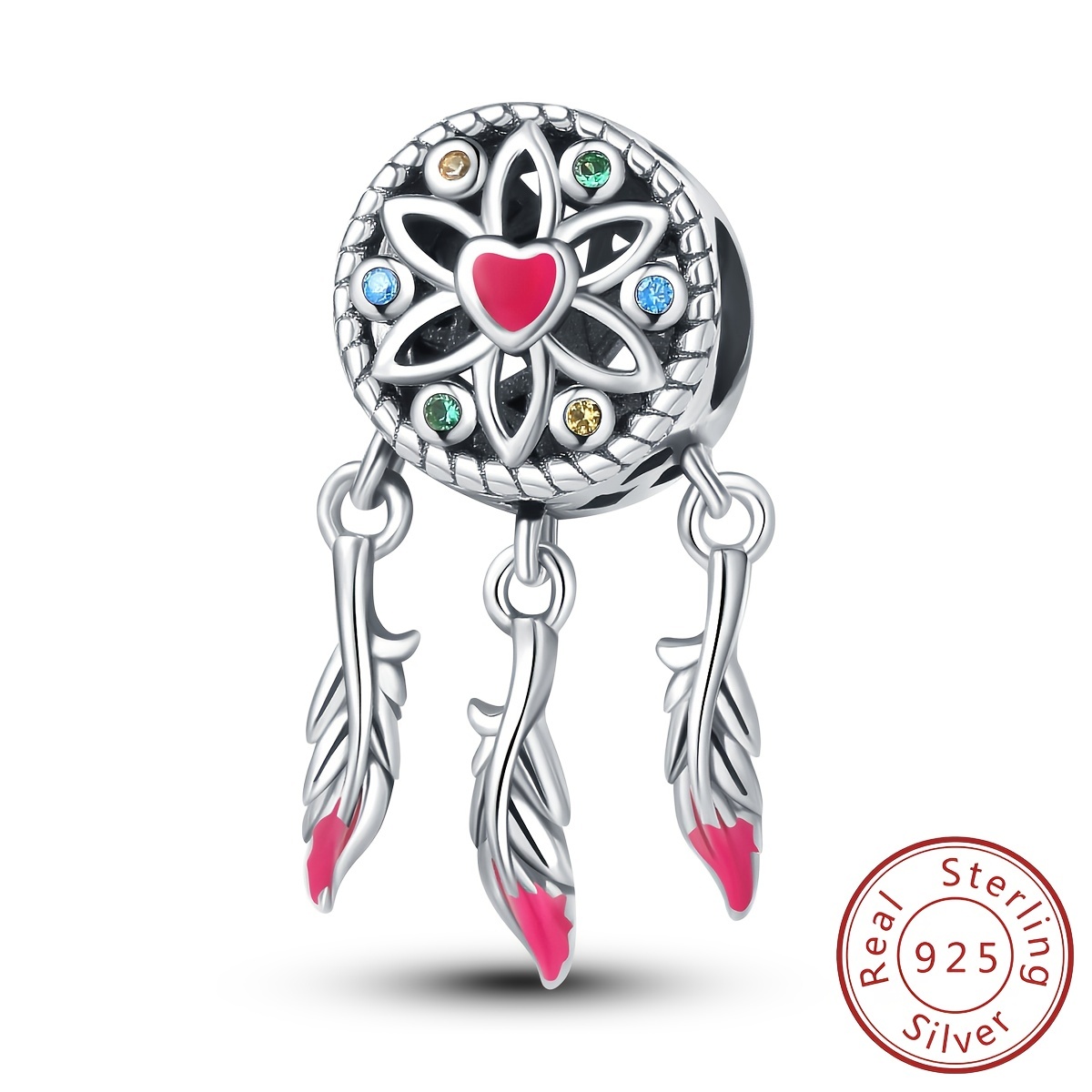 S925 Sterling Silver Dream Catcher Design Inlaid Rhinestones Bead Charm  Pendant For Bracelet Necklace DIY Crafting Jewelry Making Supplies