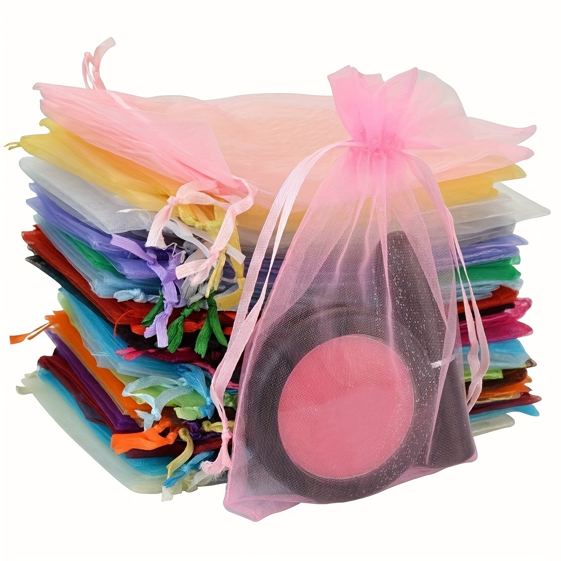 100pcs Random Solid Candy Bag Mesh Jewelry Storage Bags