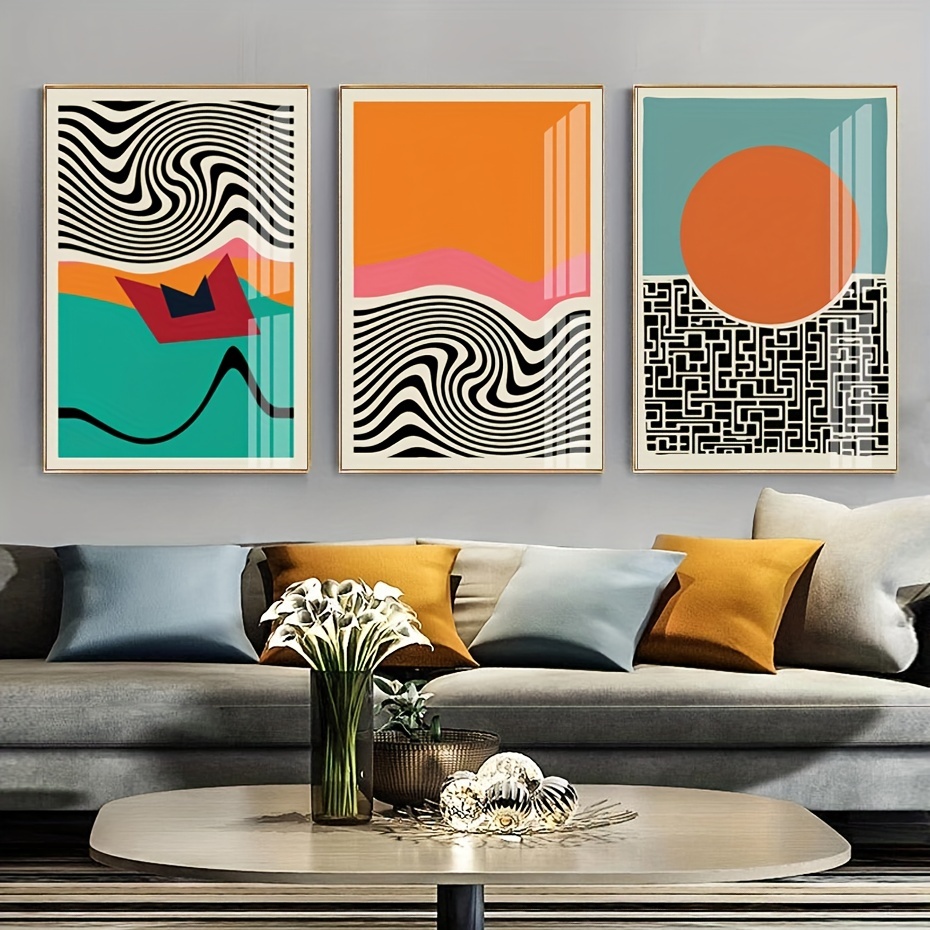 3pcs Moderno Poster Linee A Blocchi Colore Astratto Tela - Temu Italy