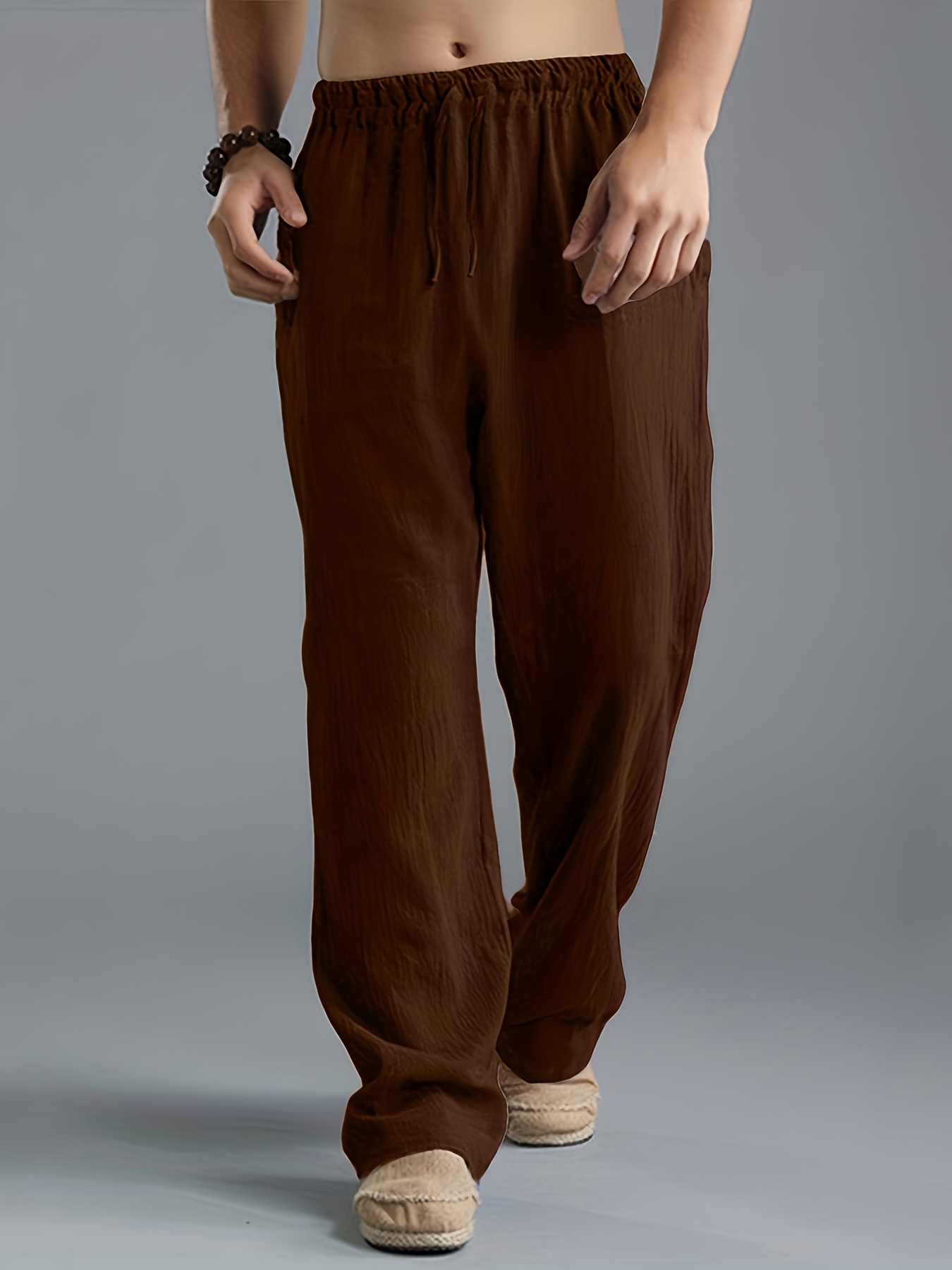 Harem Pants For Men Casual Slim Sports Pants Calf-Length Linen