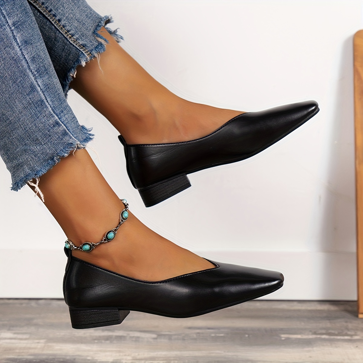 Zapatos de tacón bajo grueso para mujer, cómodos, con punta cuadrada, sin  cordones, de piel mate, de 2.2 pulgadas