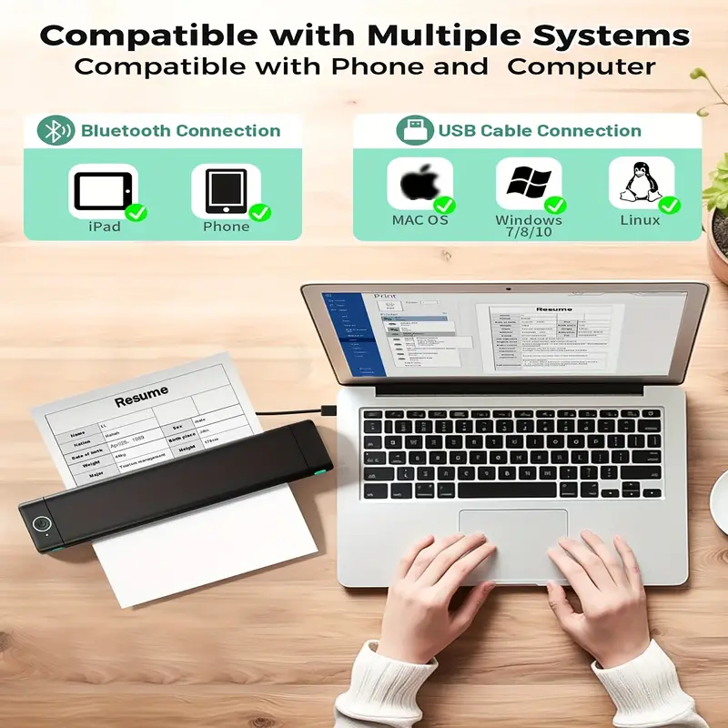 1pc thermal portable bt printer compact inkless printer for phone laptop portable printers wireless for travel support 8 5 x 11 us letter thermal printer details 2
