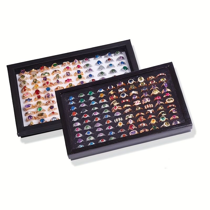 

1pc Jewelry 100 Slots Rings Display Storage Box, Ring Box Jewelry Organizer Holder Show Case Box