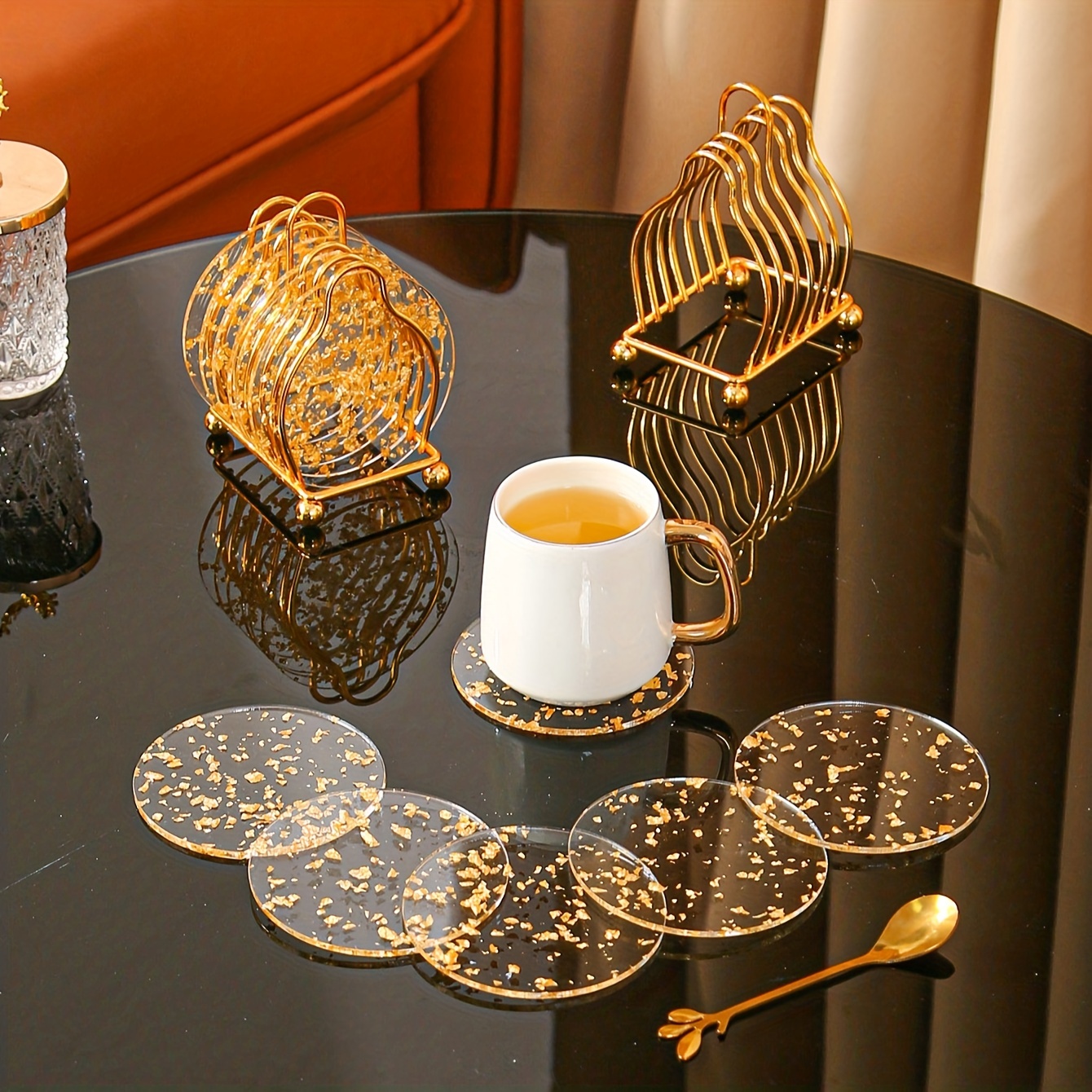 Kaufe Acryl Goldfolie Untersetzer Wärmedämmung Tischset  Anti-Rutsch-Getränkehalter Milchbecher Kaffeetasse Tischsets Küchentisch  dekorativ