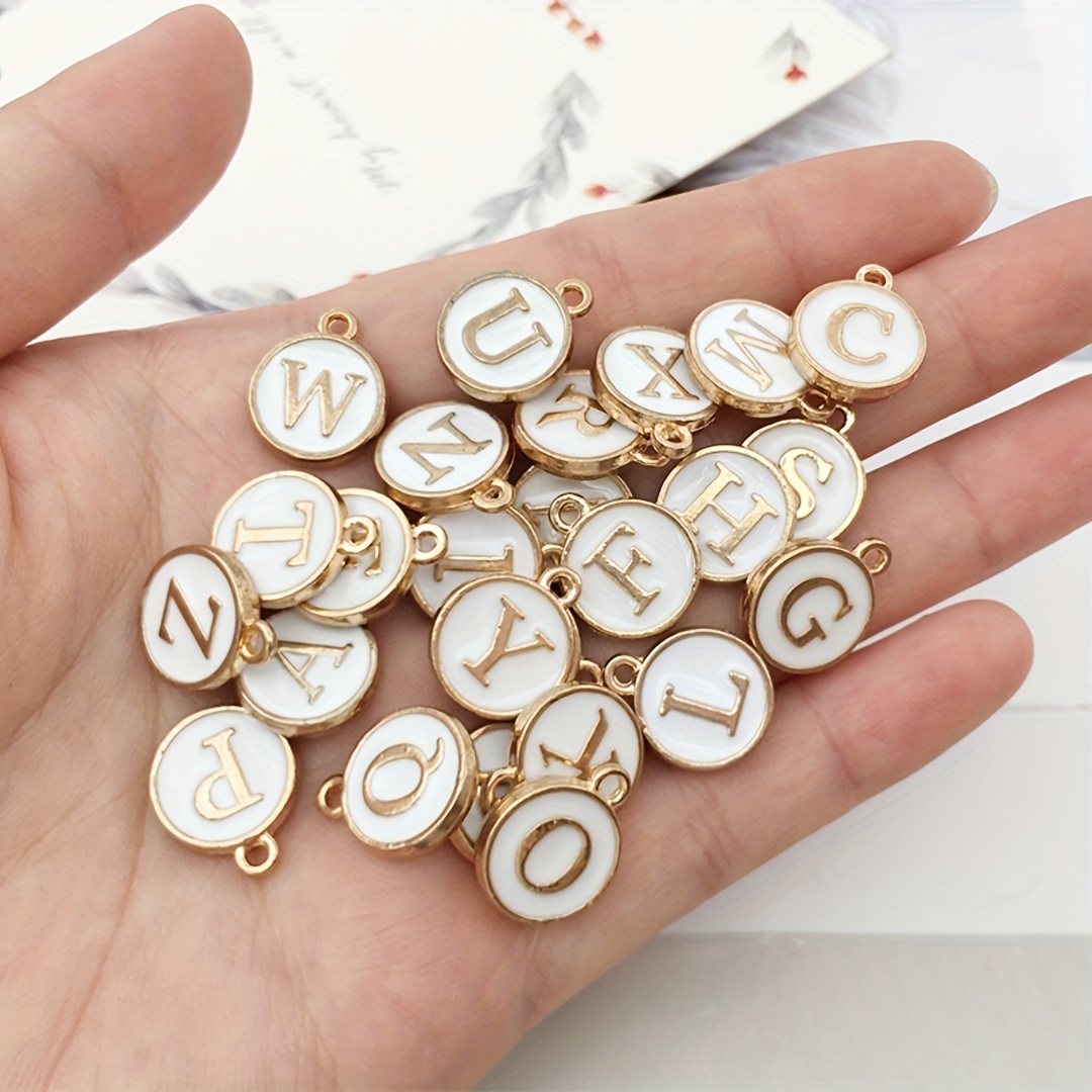 White Letter Talismans - Perfect Jewelry Making And Handicrafts,  Oil-dripping Letter Alloy Small Pendants, Handmade Diy Accessories, Bracelet  Pendants, Alphabet Pendant Accessories - Temu