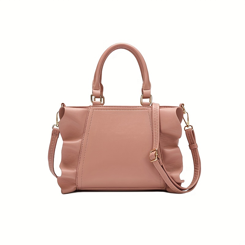 Fashionable And Elegant Solid Color Pleated Embossed Pu Leather Women's  Shoulder Bag