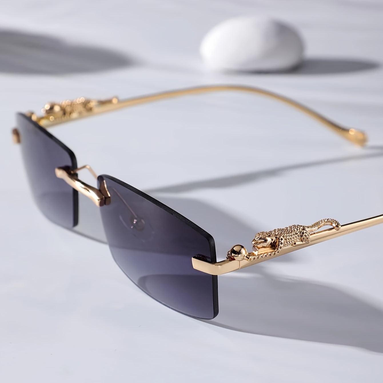 1pair Trendy Rimless Square Frame Metal Sunglasses Elegant Golden Leopard  Design Temples Sunglasses Men Women Outdoor Party Driving Decors - Jewelry  & Accessories - Temu