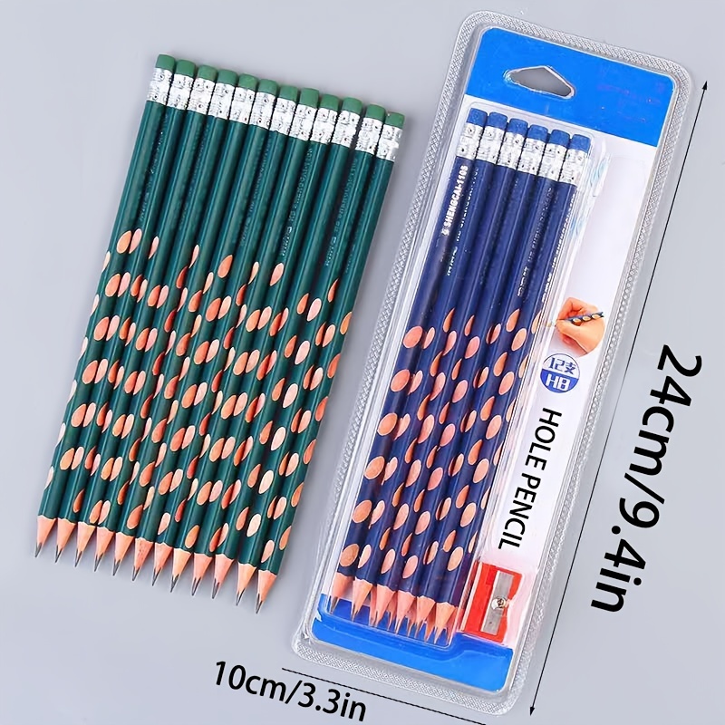 Short Jumbo Pencils for Kids - 12 Fat Pencils and 1 Sharpener & Eraser,  Triangle Grip Kids Pencils (Pink)