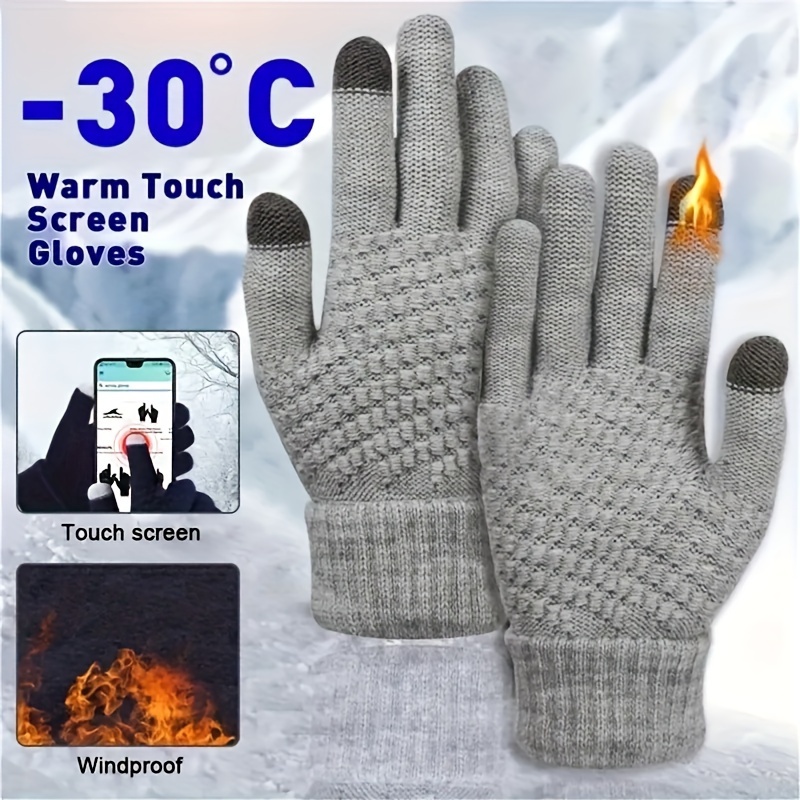 

1pair Winter Touch Screen Gloves, Unisex Warm Elastic Knitted Gloves With Full Finger Thickened Version
