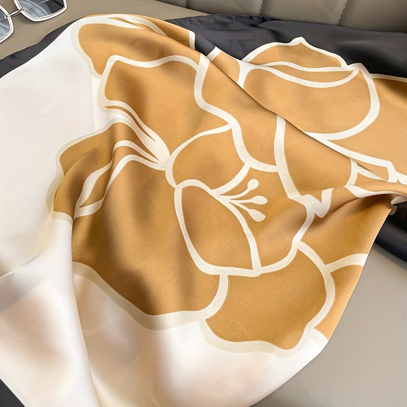 Camellia Print Bandana Silk Square Scarf Head Wrap Neckerchief Hair Accessory
