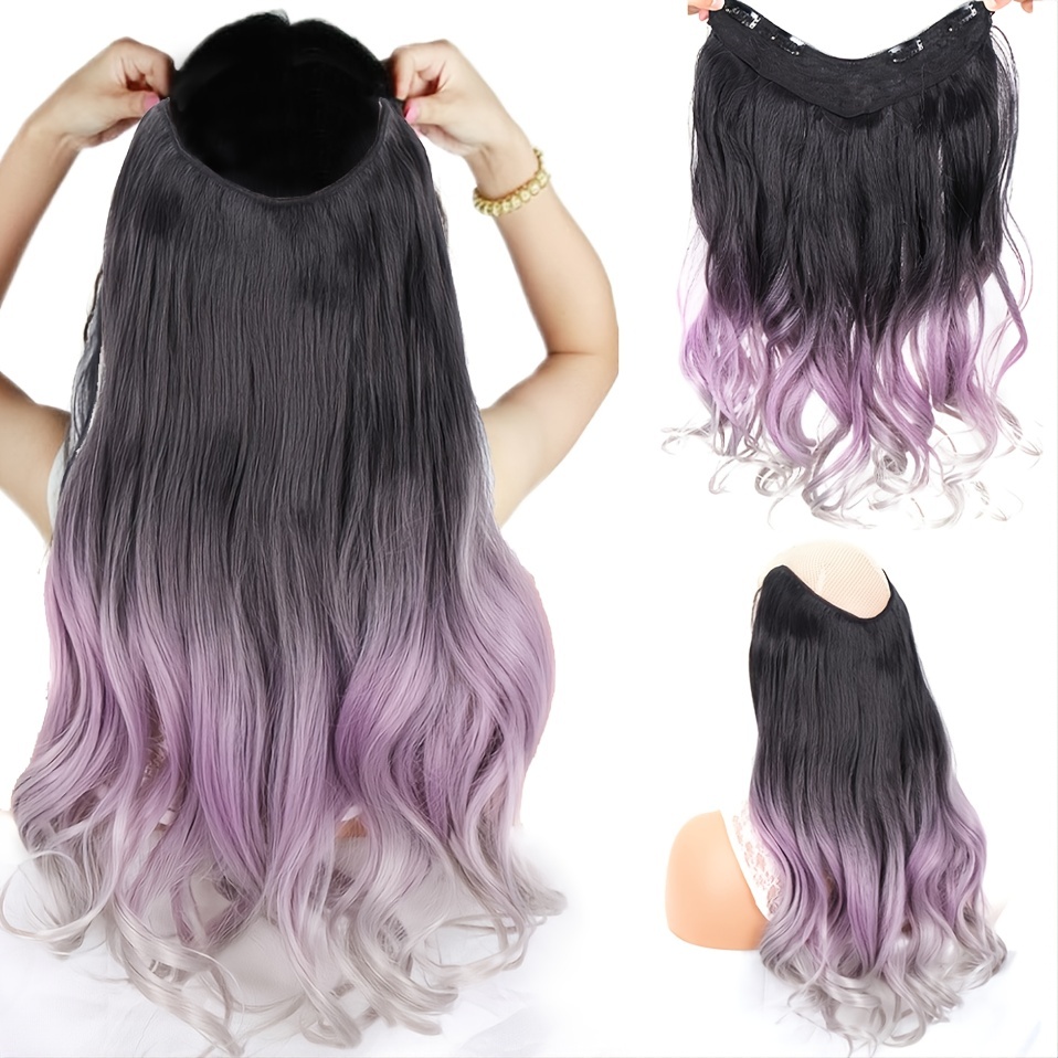 Synthetic Long Wave V-shaped Hair Extension Half Wig Black