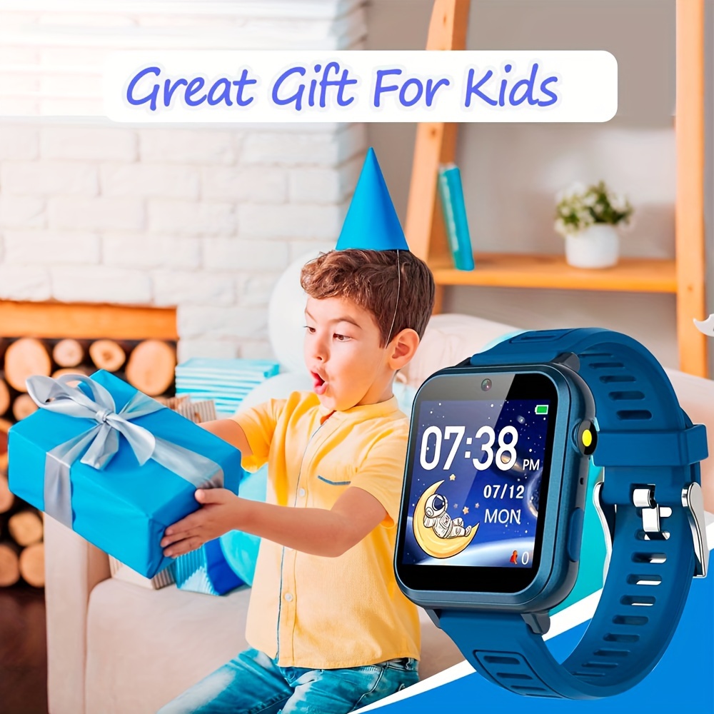  Reloj inteligente para niñas y niños de 6 a 12 años, 24 juegos,  cámara de video, música, alarma, regalo educativo de cumpleaños (azul) :  Juguetes y Juegos