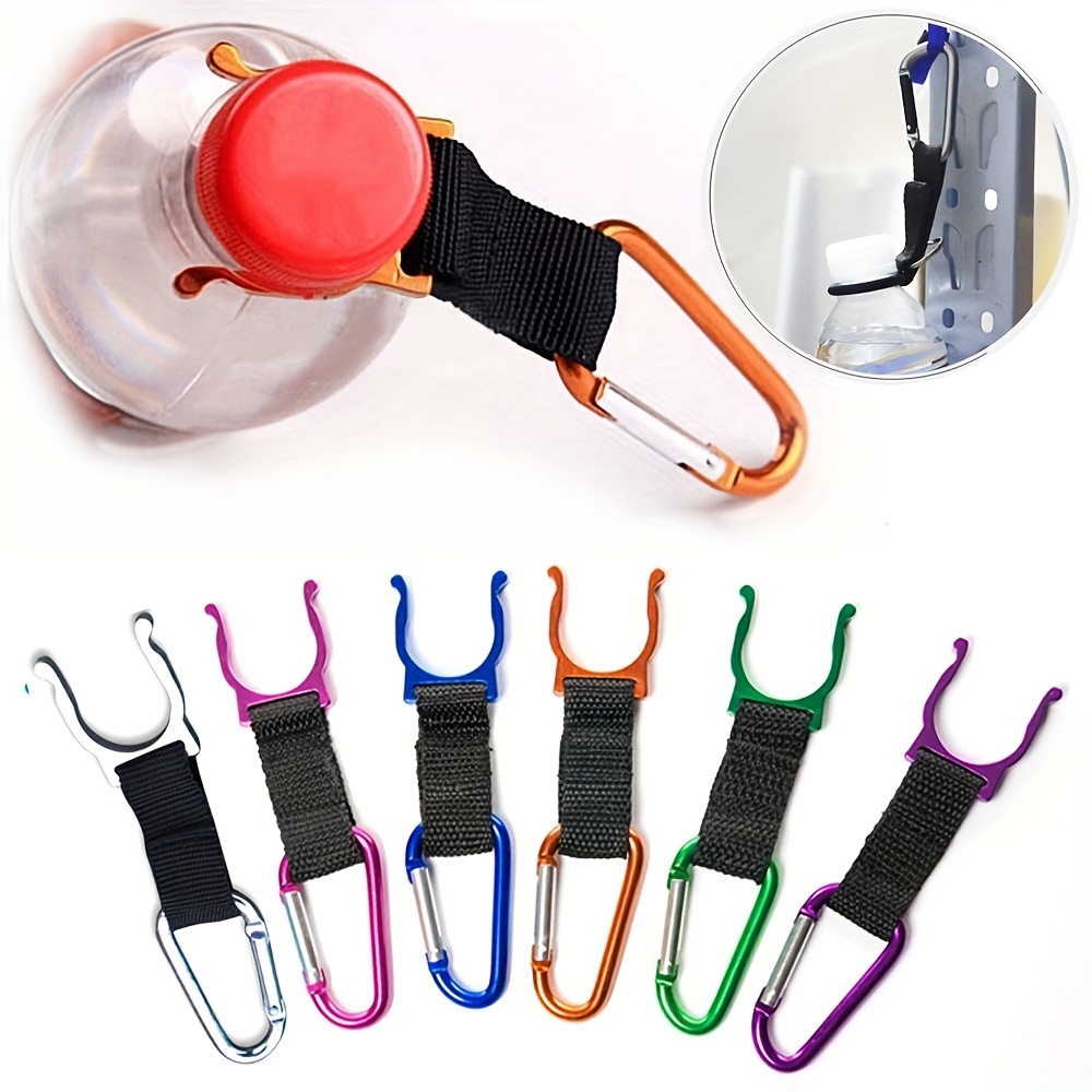 Universal Water Bottle Holder With Blue Aluminum Carabiner Clip Attachment  