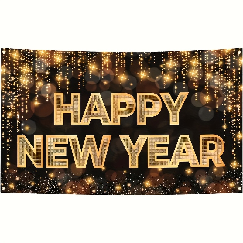 Accessoires de stand photo du Nouvel An, décor de fête du réveillon du Nouvel  An, bannière noire dorée, décorations de Noël pour la maison, bonne année,  2024