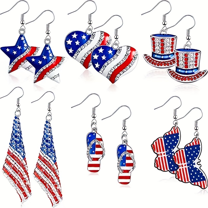 

American Independence Day Flag Series Earrings Heart-shaped Hat Pentagram And Other Styles Earrings