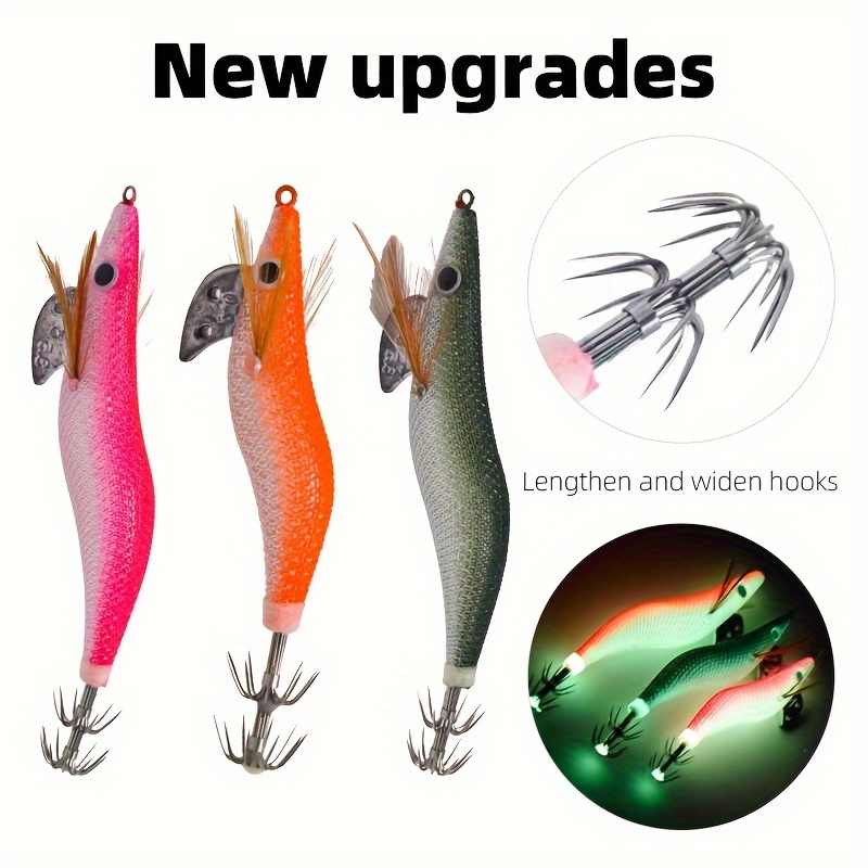 

1pc Luminous Bionic Shrimp Bait, Artificial Squid Hooks Bait, No. 2.0-3.5, Fishing Accessories