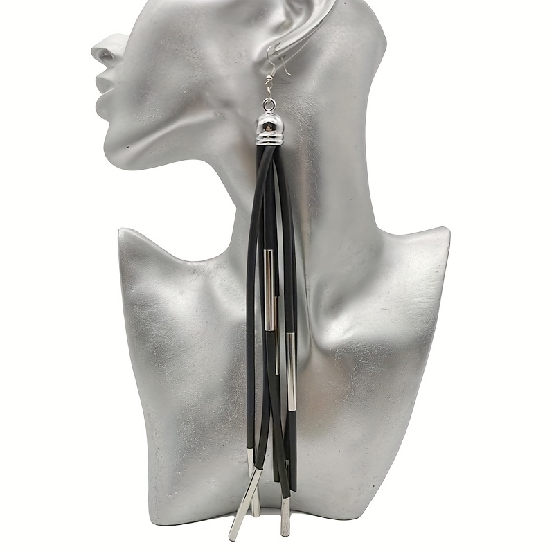 

Pu Leather Long Tassel Earrings Gothic Black Dangle Earrings Bohemian Decorative Ear Ornaments For Women