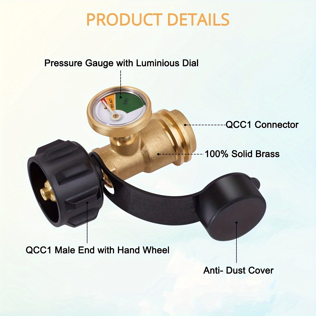 Propane Tank Gauge RV Pressure Brass Adapter Gas Level Meter Grill