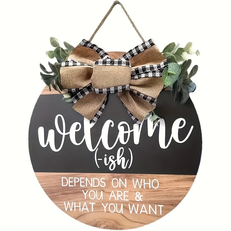 

1pc, Front Door Welcome Sign Funny Wreaths Hanging Wooden Plaque Decoration Round Rustic Wood Farmhouse Porch Decor For Home Front Door Decor, 12 X 12 Inch, 12x12 In