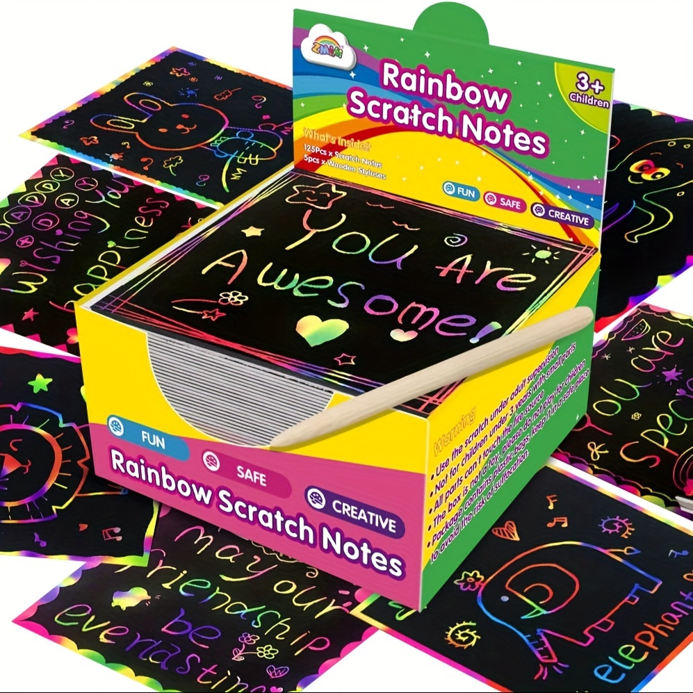 pigipigi Scratch Notes Art for Kids - 125 Mini Rainbow Scratch Paper Sheets  with 5 Styluses Magic Scratch Crafts Art Supplies Kit for Girls Boys Toys  Games Party Favors Birthday Cards 