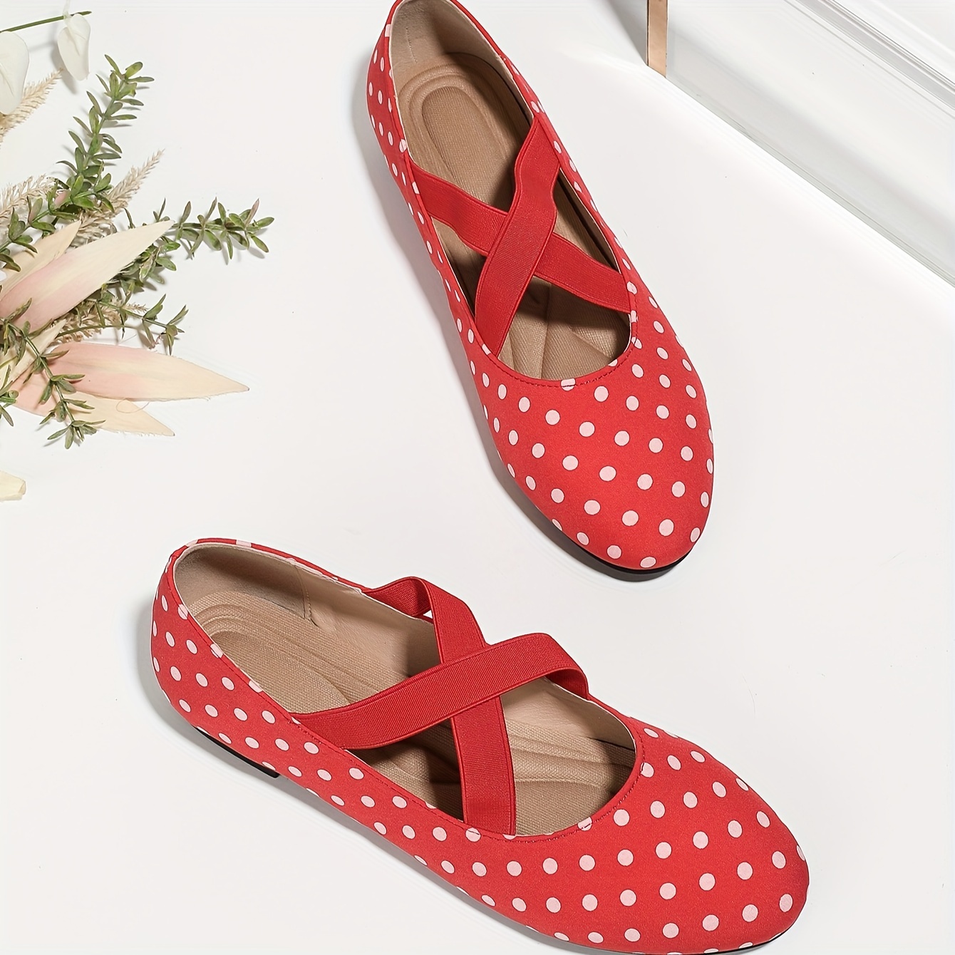 Polka Dot Flat Shoes Women s Comfy Elastic Crisscross Band - Temu Australia