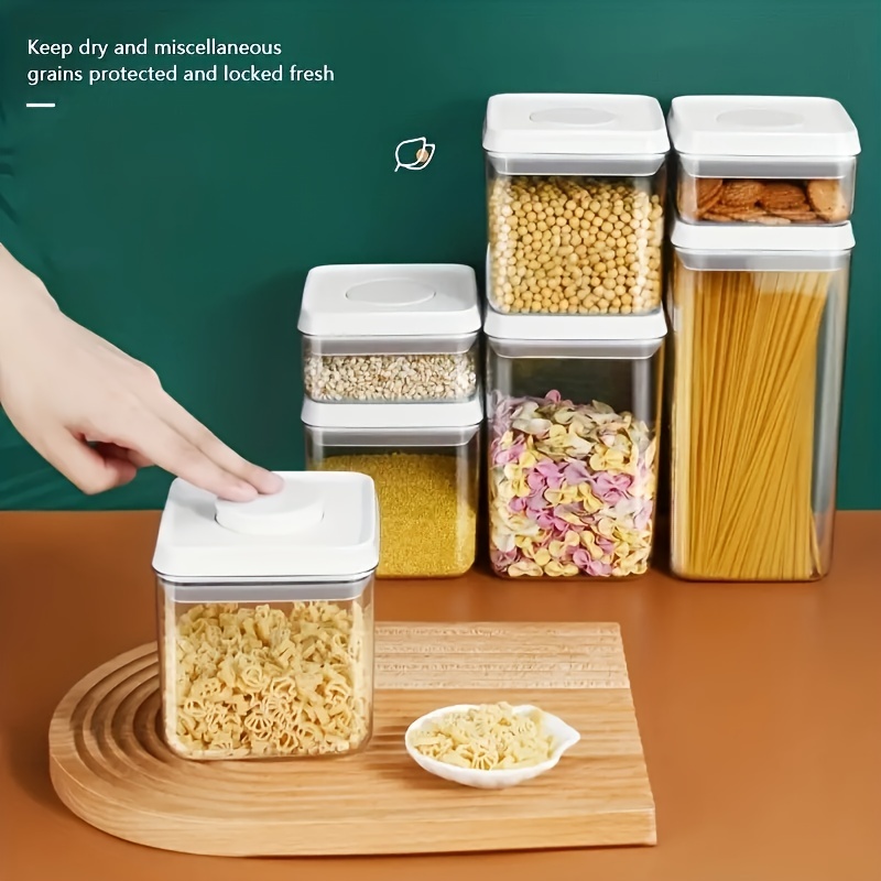 Airtight Press-type Food Storage Containers With Lids - Clear Sealed  Fresh-keeping Boxes For Cereal, Rice, Pasta, Tea, Nuts, And Coffee Beans -  Moisture-proof Plastic Food Preservation Tanks For Home Kitchen Supplies 
