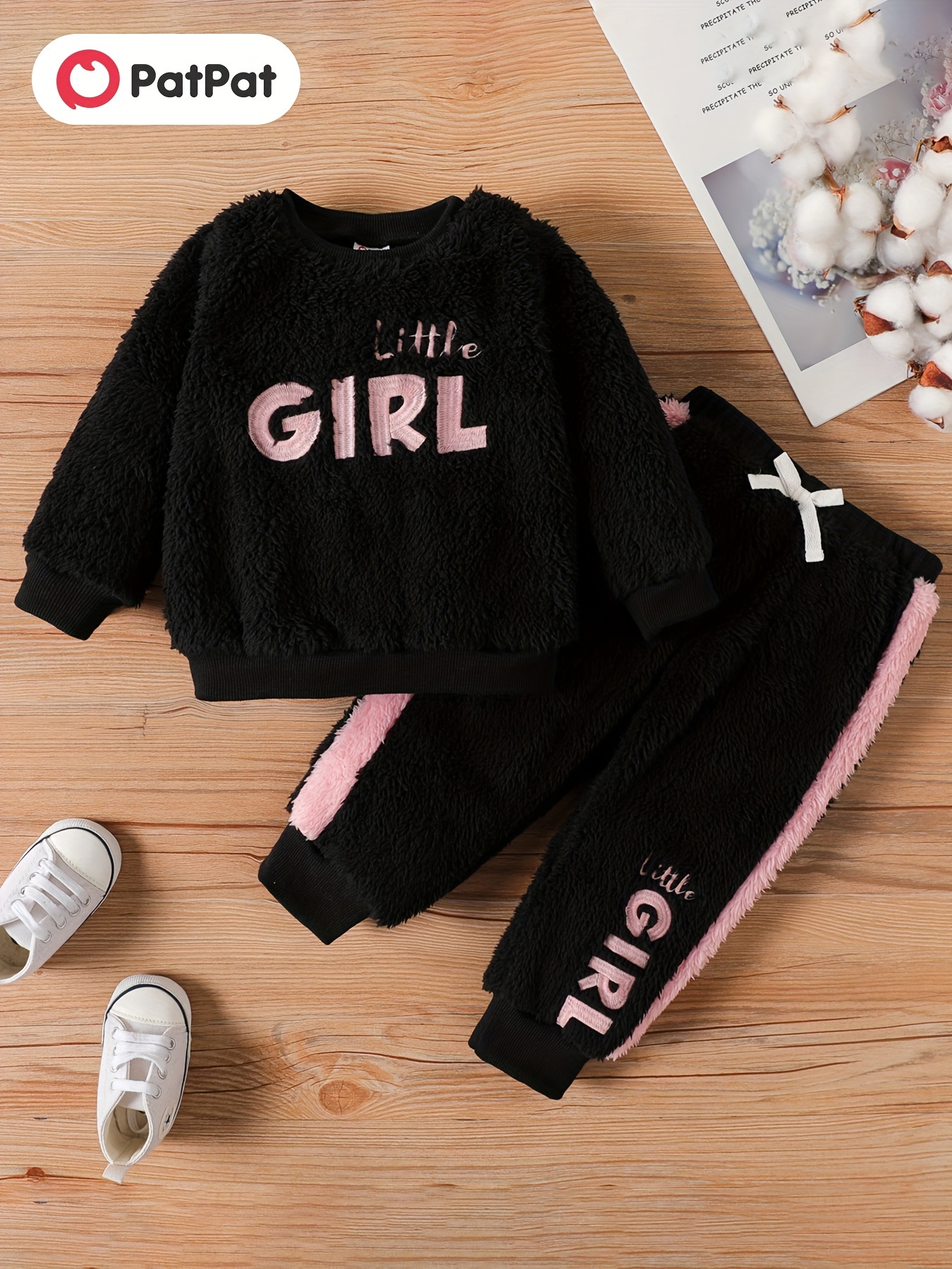 2pcs Toddler Girl Letter Print Ribbed Long-sleeve Tee and Elasticized Pants Set