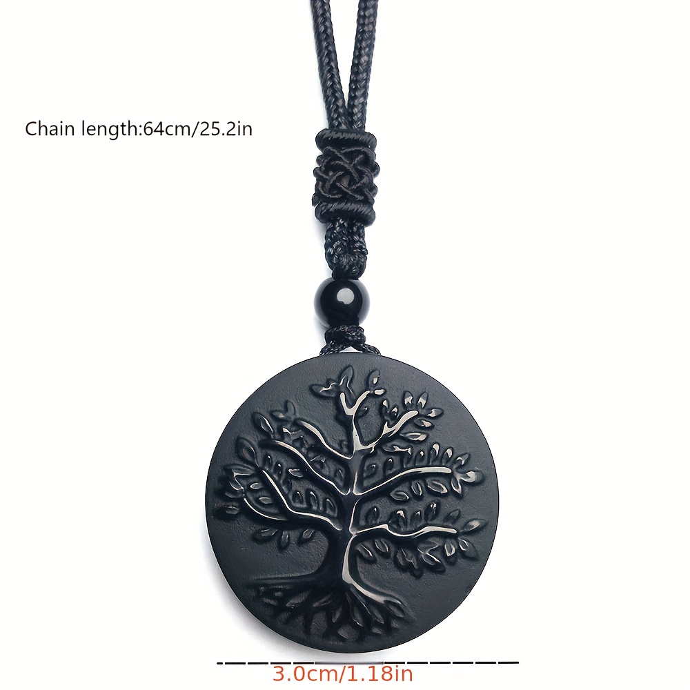 Obsidian Men's Frosted Tree of Life Pendant Necklace