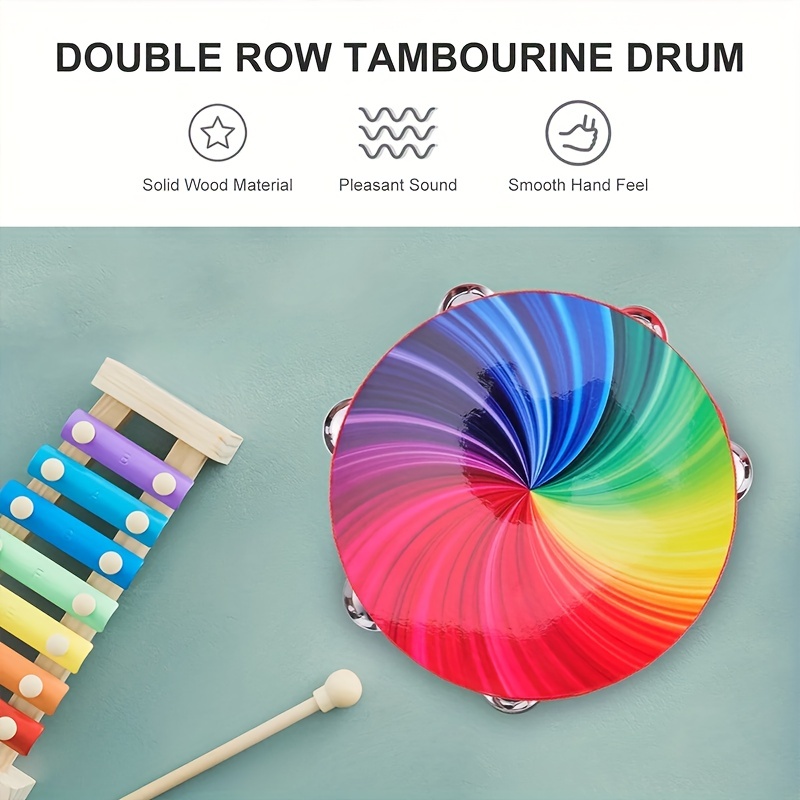 Tambourin, Instrument De Percussion à Son Net Et Confortable, Tambour à  Main De 8 Pouces Avec Cloches à Double Rangée Pour Enfants Pour  L'entraînement Rythmique Coloré 