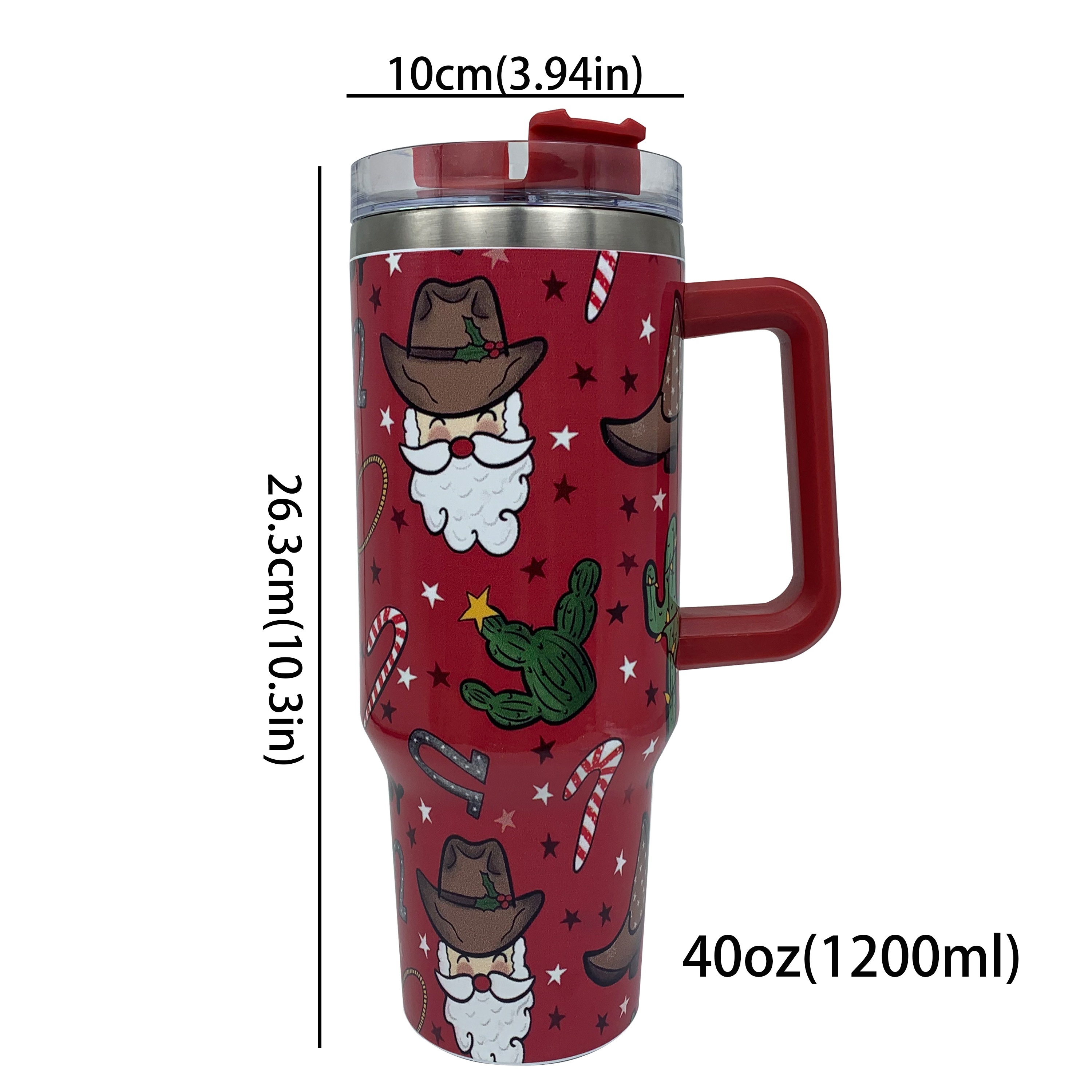 1pc 1200ml/40oz Portable Engraved Christmas Tumbler 2.0 With Handle,  Stainless Steel Insulation Cup With Straw