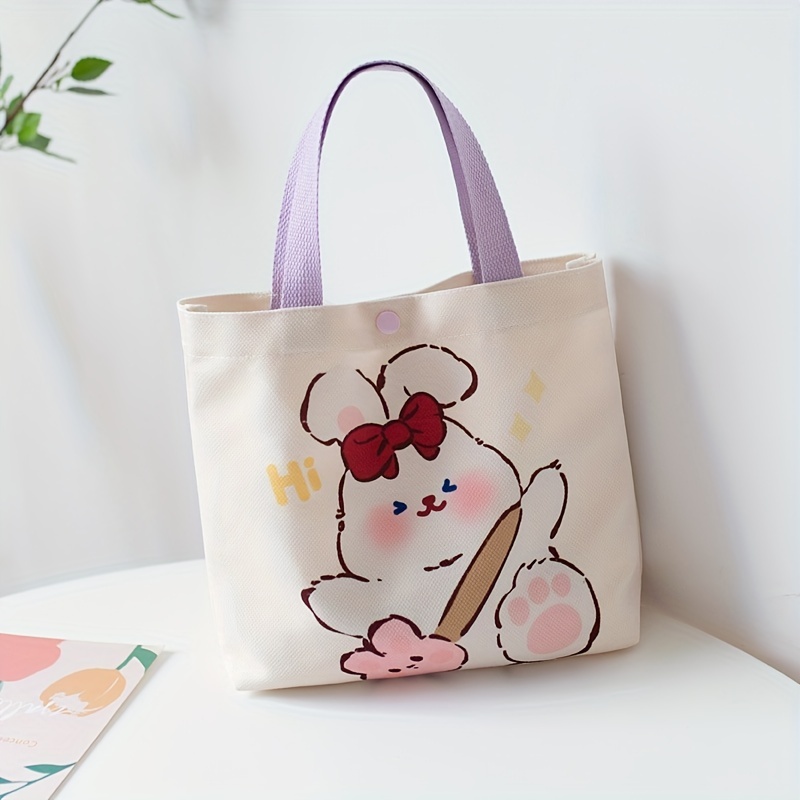 Cartoon Bunny Patroon Canvas Handtassen Draagbare Lunchbox Temu