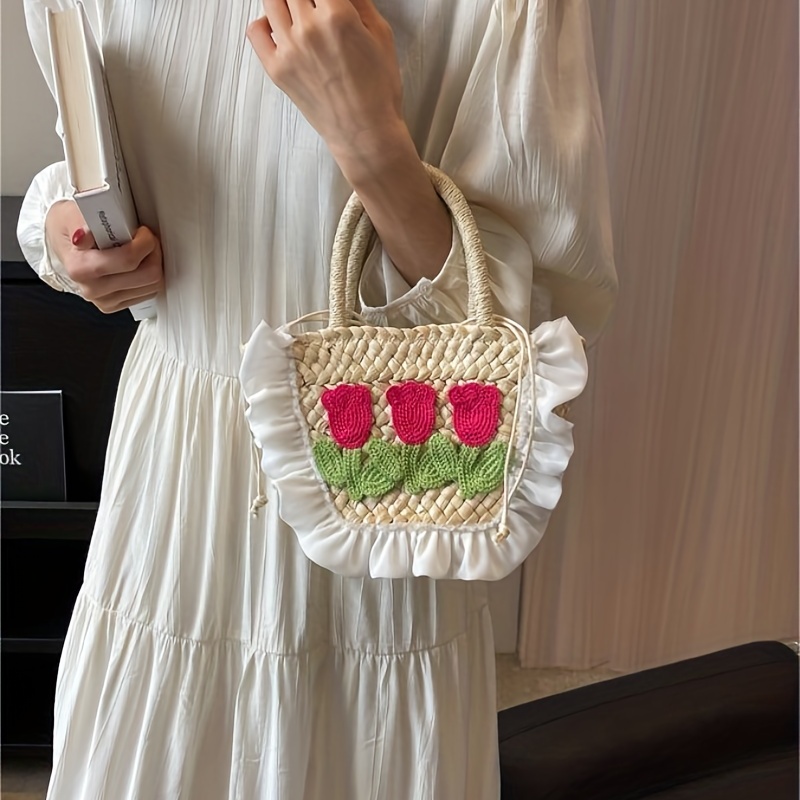  Crochet Tote Bag For Women, Cute Floral Knitted